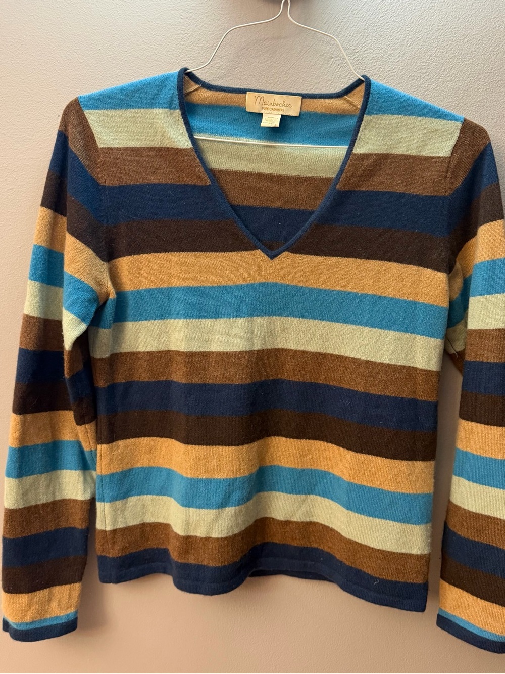 Striped V-Neck Women’s 100% cashmere Sweater